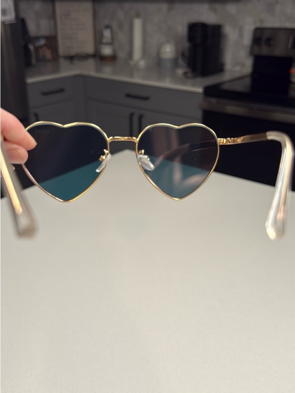 Gold Frame Heart Sunglasses with Pink Lenses - Picture 3 of 3